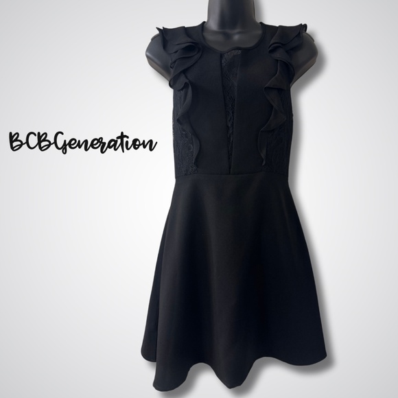BCBGeneration Black Lace Ruffle Fit & Flare Dress - Timeless Elegance! - Picture 1 of 4